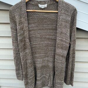 Women's BOHO Pink Rose Size Large Brown/Gold Long Boho Cardigan